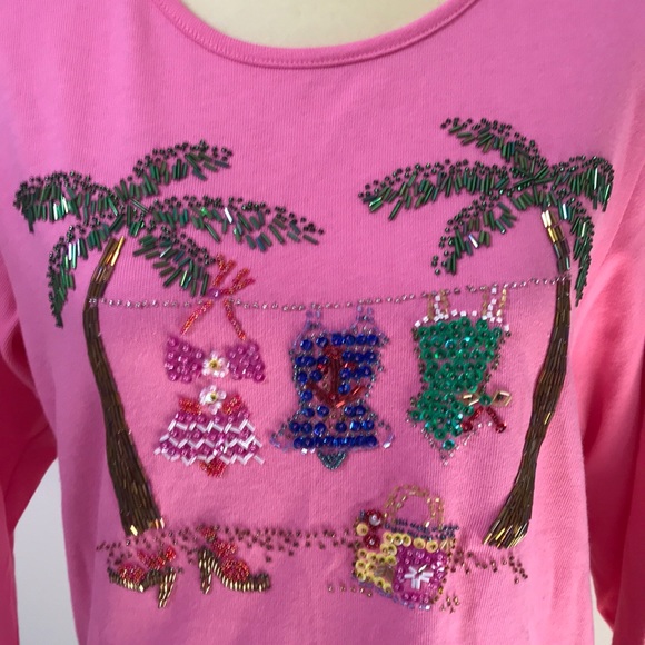Quacker Factory Sequined Summer Scene Top - Picture 2 of 8